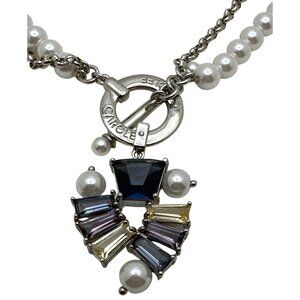 Vintage 90 Granny Pearlcore Necklace Crystal Sunburst Pendant Retro Preppy Charm